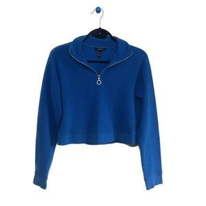BLUE Crop Top Long Sleeve Collar Zipper | Forever 21